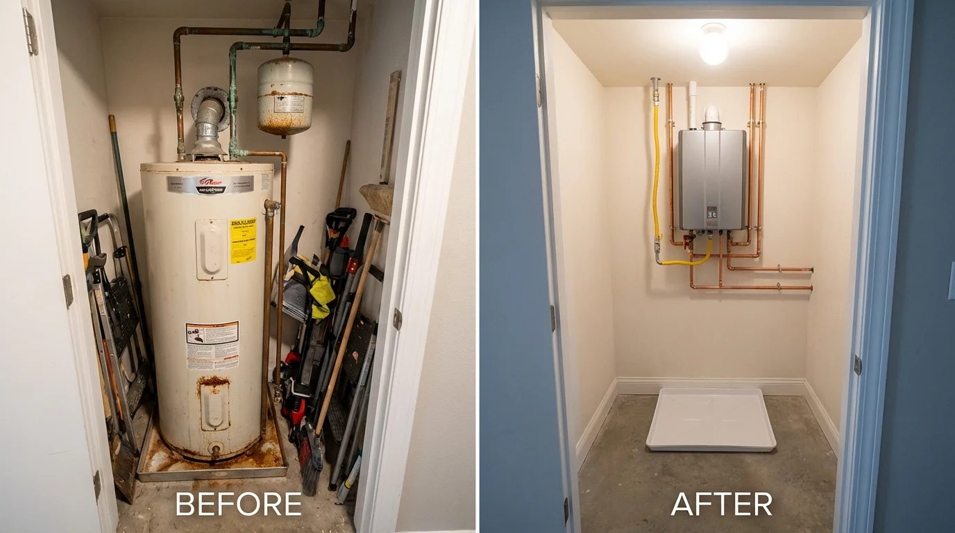 Tank water heater versus wall-mounted tankless unit comparison for Prairie View, TX homeowners