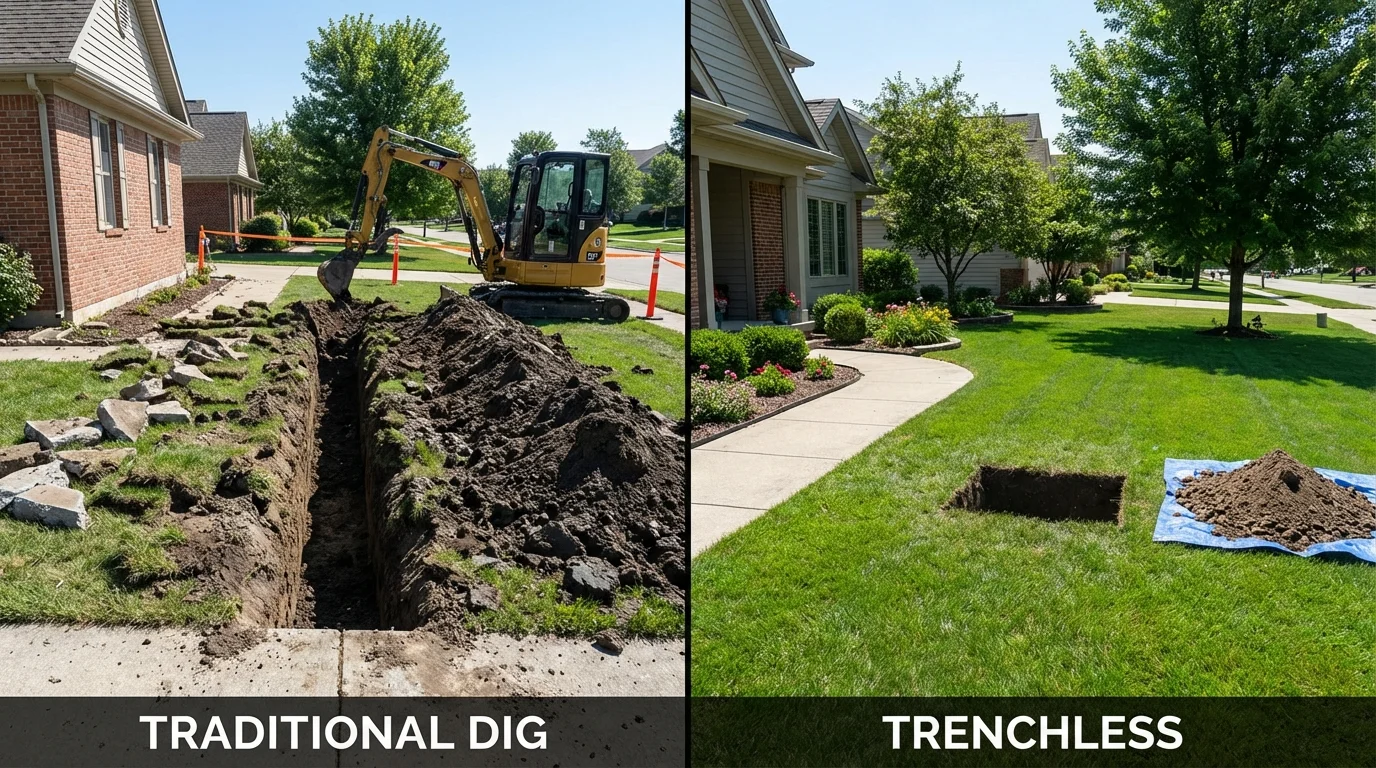 Trenchless sewer repair with minimal yard damage versus traditional excavation in Prairie View, TX